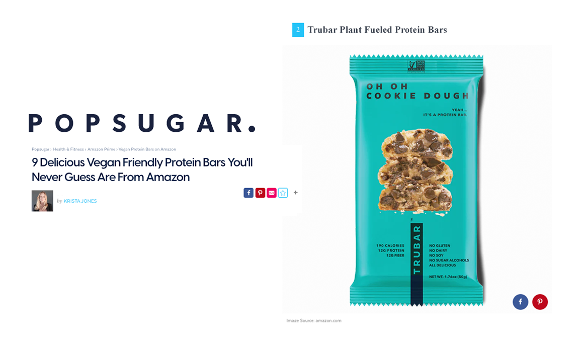 TRUBARS Make the List: Featured in Popsugar's Top Vegan-Friendly Protein Bars on Amazon!